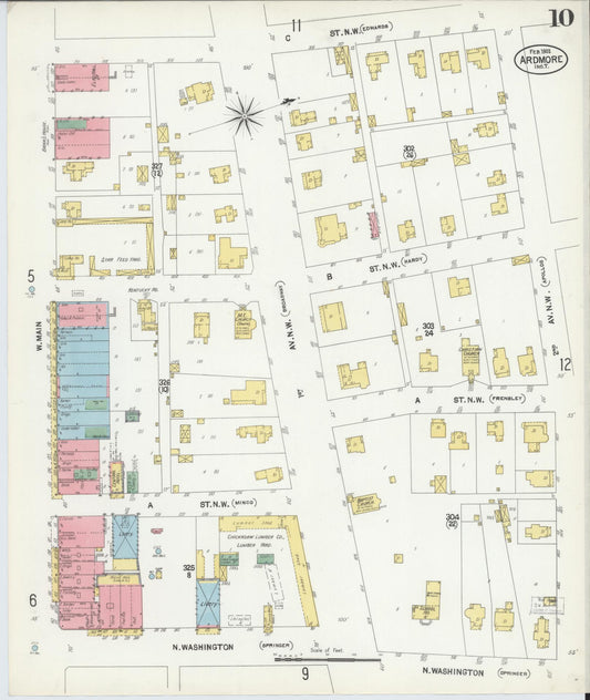 Sanborn Fire Insurance Map from Ardmore, Carter County, Oklahoma (1902), Sheet #0010 - Historic Sanborn Fire Insurance Map Print, vintage old map wall art, antique decor, genealogy gift, Oklahoma Oklahoma map