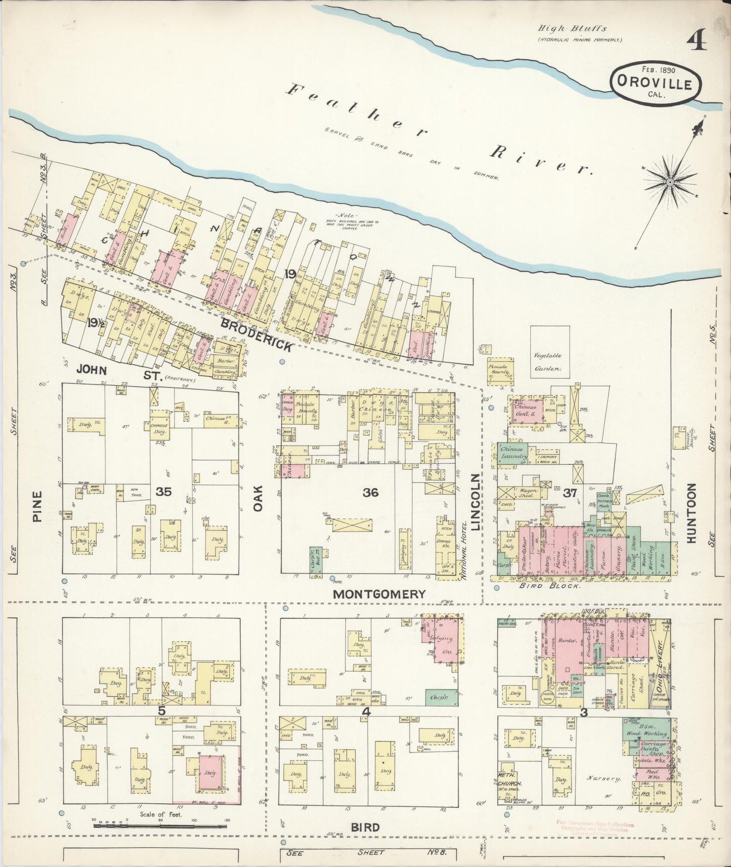 Sanborn Fire Insurance Map from Oroville, Butte County, California (1890), Sheet #0004 - Complete Map Set gallery image, historic Sanborn map, vintage wall art, California California