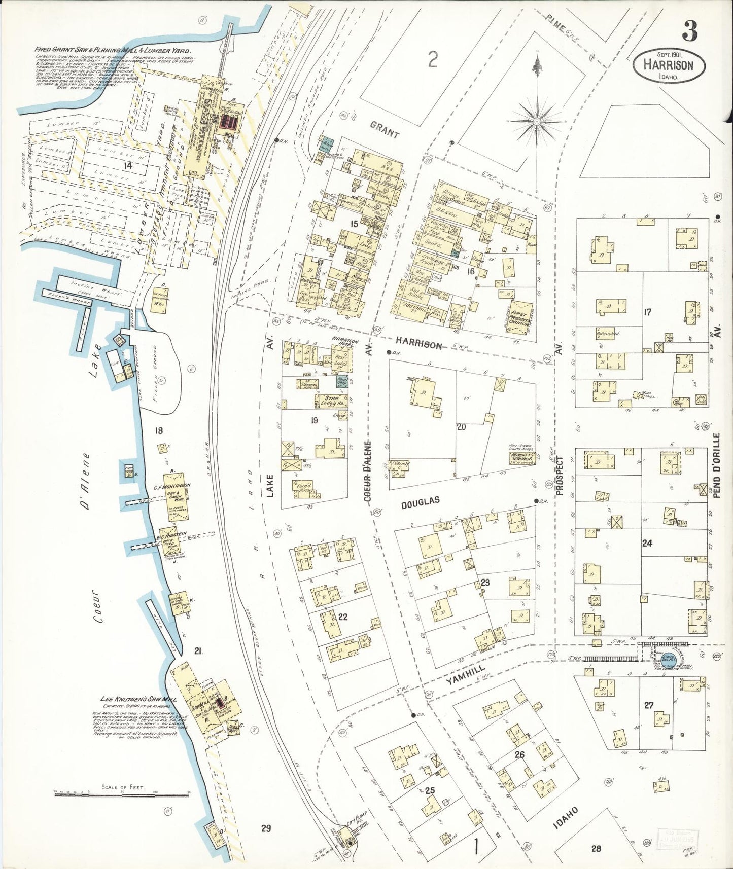 Sanborn Fire Insurance Map from Harrison, Kootenai County, Idaho (1901), Sheet #0003 - Complete Map Set gallery image, historic Sanborn map, vintage wall art, Idaho Idaho