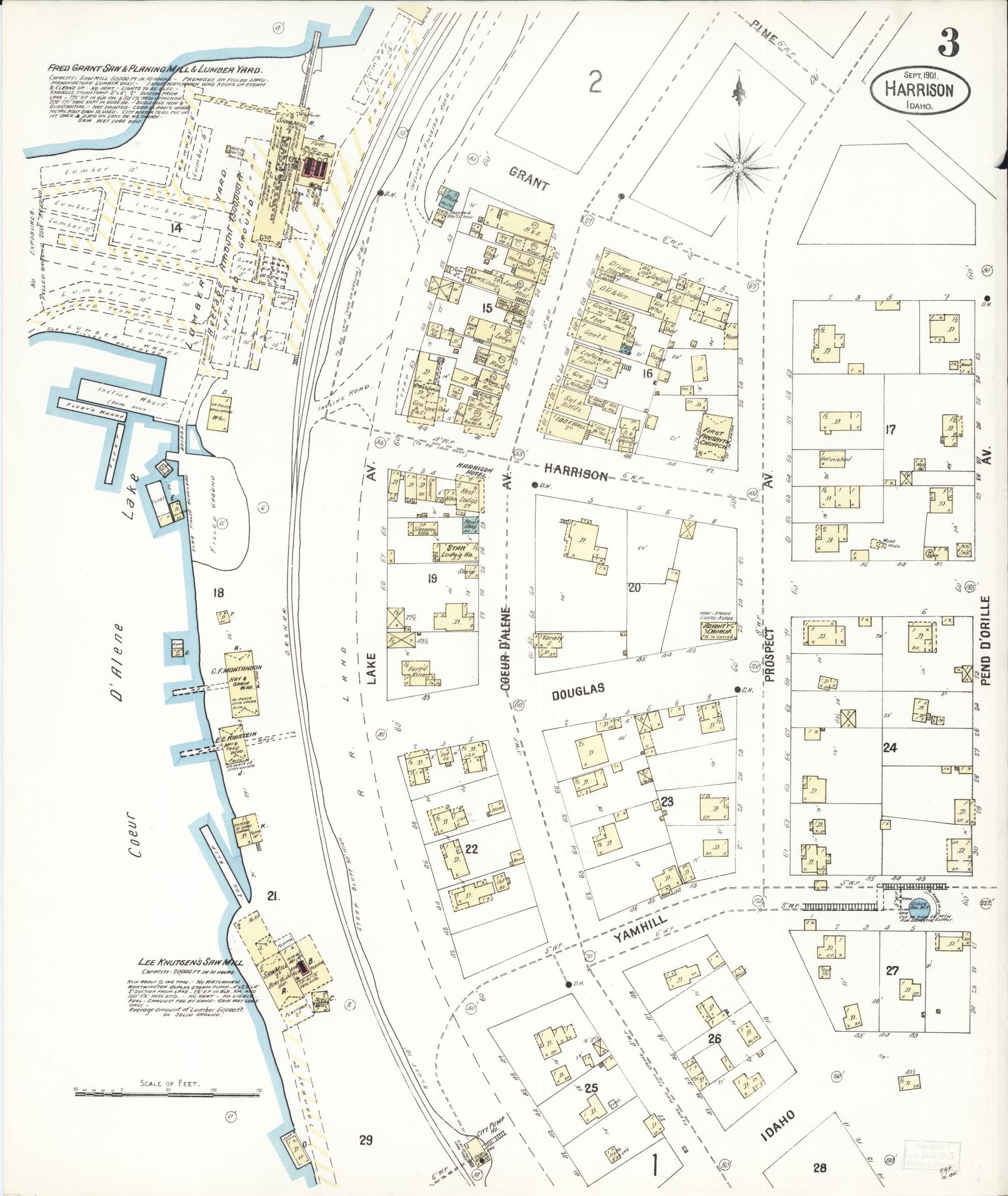 Sanborn Fire Insurance Map from Harrison, Kootenai County, Idaho (1901), Sheet #0003 - Complete Map Set gallery image, historic Sanborn map, vintage wall art, Idaho Idaho