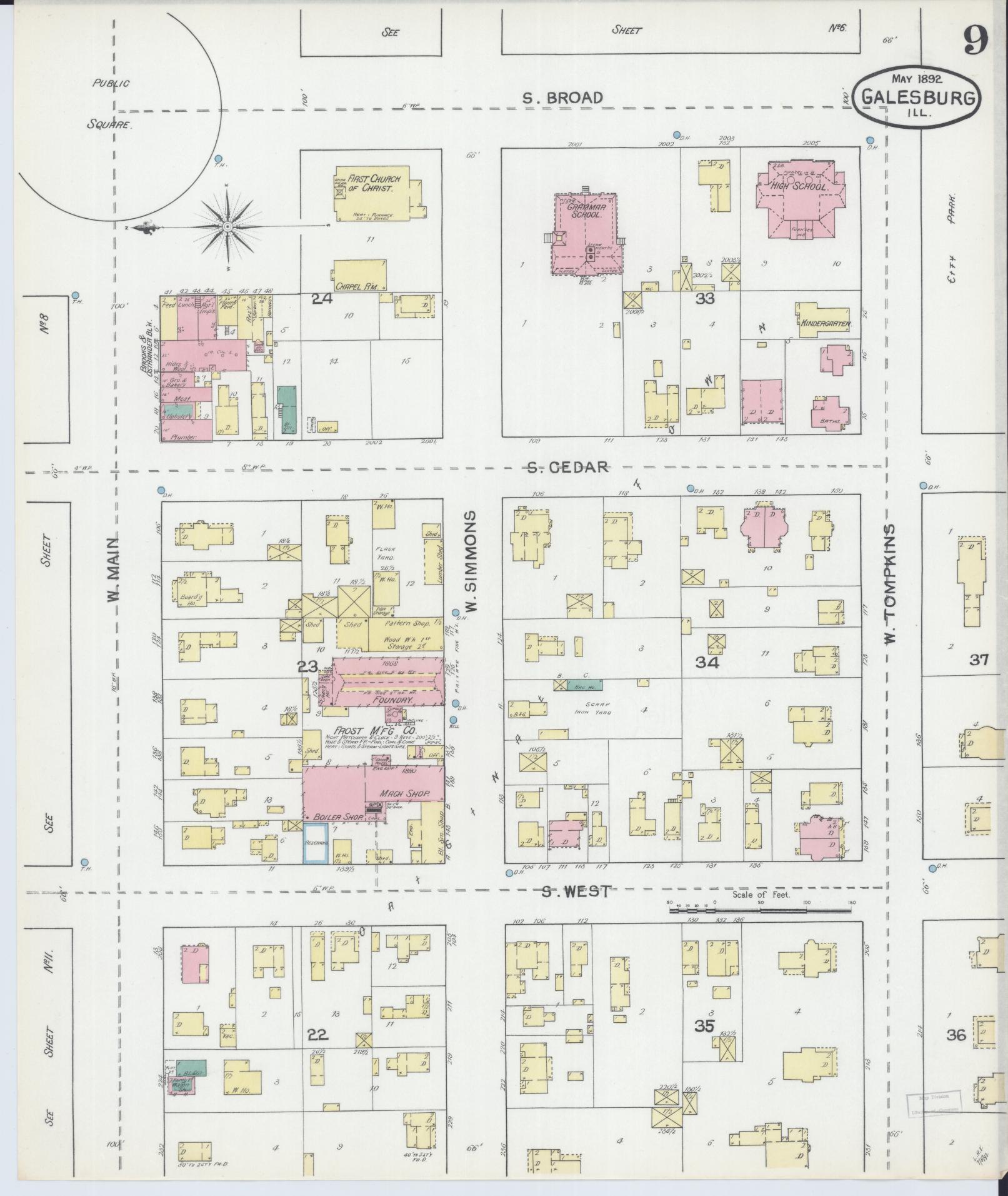 Sanborn Fire Insurance Map from Galesburg, Knox County, Illinois (1892), Sheet #0009 - Historic Sanborn Fire Insurance Map Print, vintage old map wall art, antique decor, genealogy gift, Illinois Illinois map