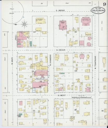 Sanborn Fire Insurance Map from Galesburg, Knox County, Illinois (1892), Sheet #0009 - Historic Sanborn Fire Insurance Map Print, vintage old map wall art, antique decor, genealogy gift, Illinois Illinois map