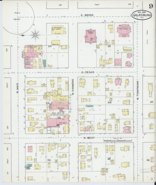 Sanborn Fire Insurance Map from Galesburg, Knox County, Illinois (1892), Sheet #0009 - Historic Sanborn Fire Insurance Map Print, vintage old map wall art, antique decor, genealogy gift, Illinois Illinois map