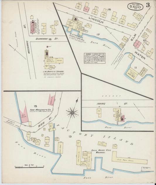 Sanborn Fire Insurance Map from Saco, York County, Maine (1885), Sheet #0003 - Historic Sanborn Fire Insurance Map Print, vintage old map wall art, antique decor, genealogy gift, Maine Maine map