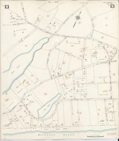 Sanborn Fire Insurance Map from Easthampton, Suffolk County, New York (1943), Sheet #0013 - Historic Sanborn Fire Insurance Map Print, vintage old map wall art, antique decor, genealogy gift, New York New York map