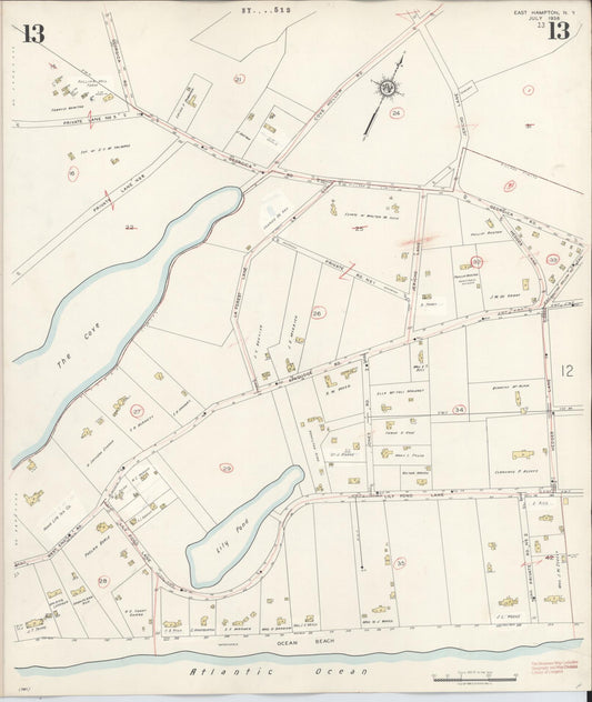 Sanborn Fire Insurance Map from Easthampton, Suffolk County, New York (1943), Sheet #0013 - Historic Sanborn Fire Insurance Map Print, vintage old map wall art, antique decor, genealogy gift, New York New York map