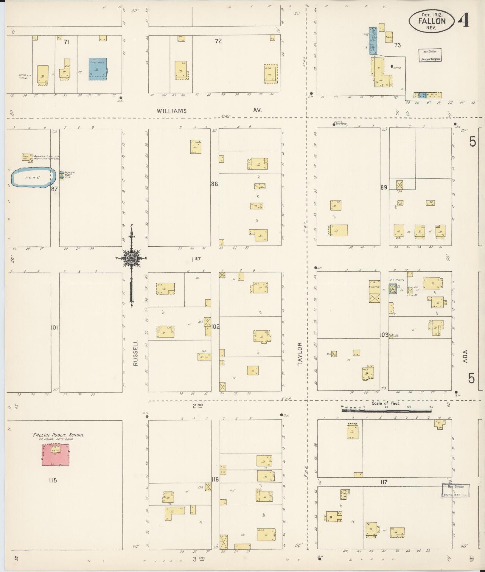 Sanborn Fire Insurance Map from Fallon, Churchill County, Nevada (1912), Sheet #0004 - Complete Map Set gallery image, historic Sanborn map, vintage wall art, Nevada Nevada
