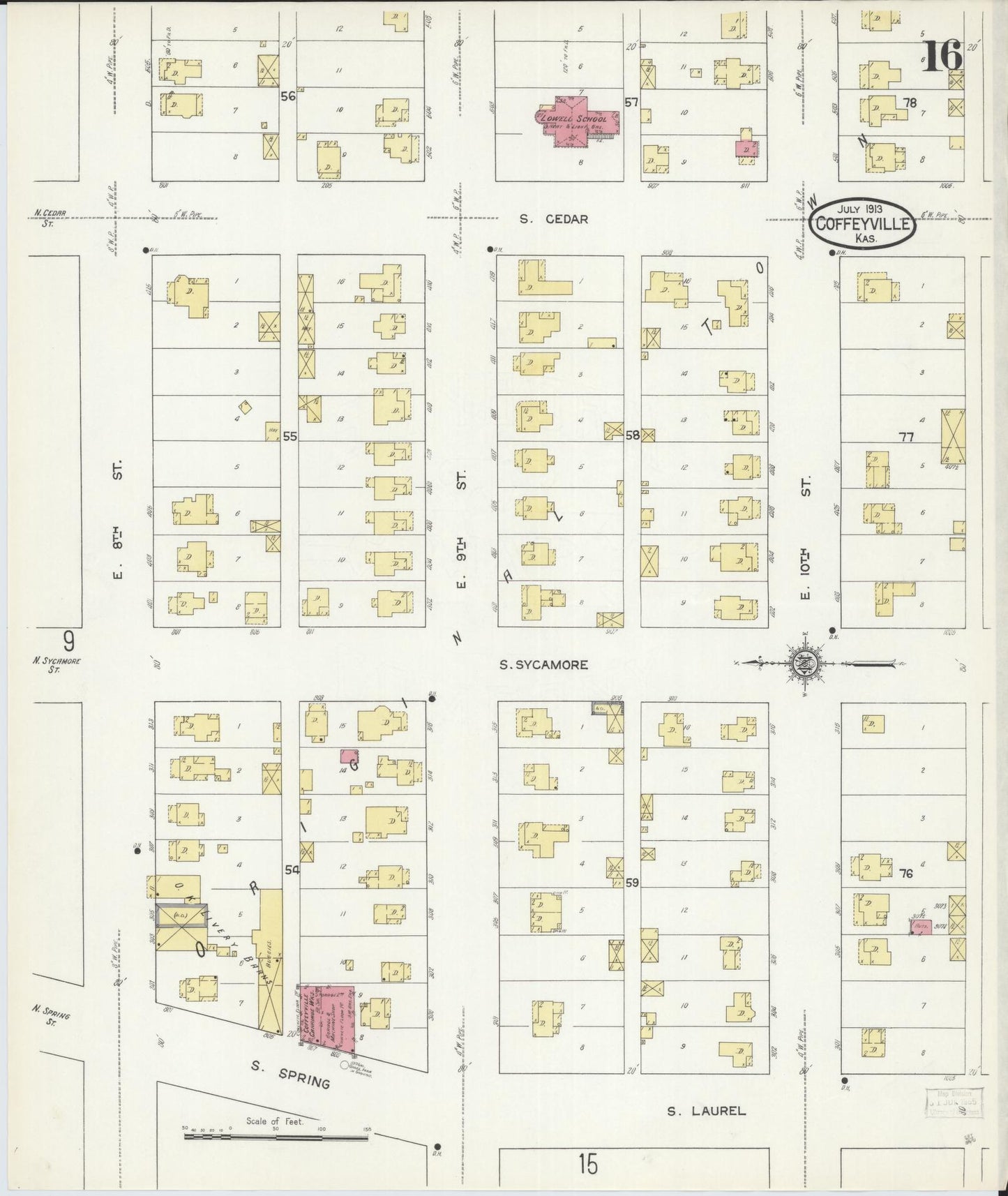 Sanborn Fire Insurance Map from Coffeyville, Montgomery County, Kansas (1913), Sheet #0016 - Historic Sanborn Fire Insurance Map Print, vintage old map wall art, antique decor, genealogy gift, Kansas Kansas map