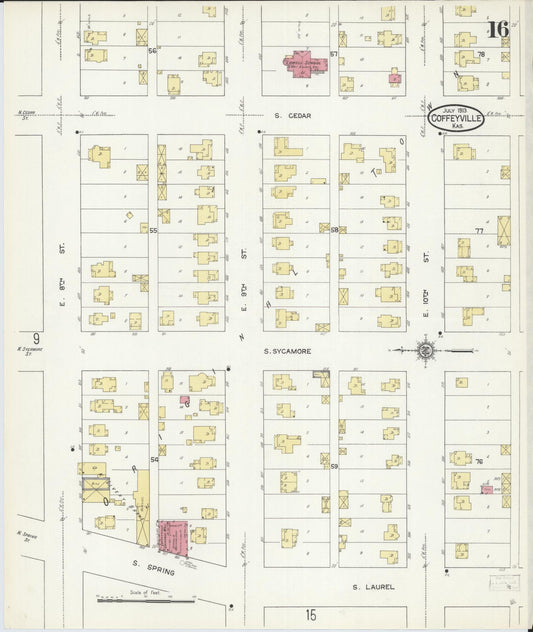 Sanborn Fire Insurance Map from Coffeyville, Montgomery County, Kansas (1913), Sheet #0016 - Historic Sanborn Fire Insurance Map Print, vintage old map wall art, antique decor, genealogy gift, Kansas Kansas map