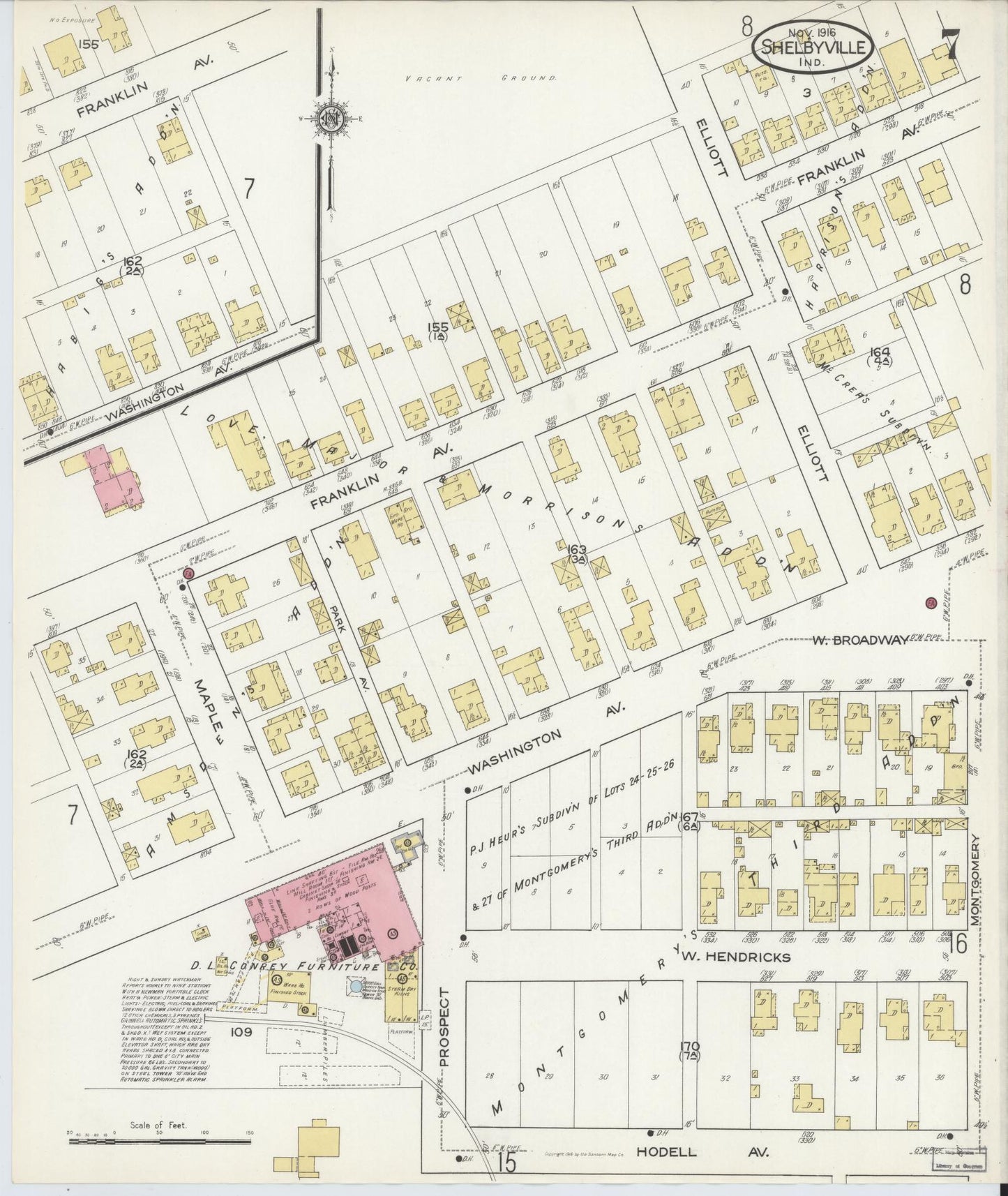 Sanborn Fire Insurance Map from Shelbyville, Shelby County, Indiana (1916), Sheet #0007 - Historic Sanborn Fire Insurance Map Print, vintage old map wall art, antique decor, genealogy gift, Indiana Indiana map