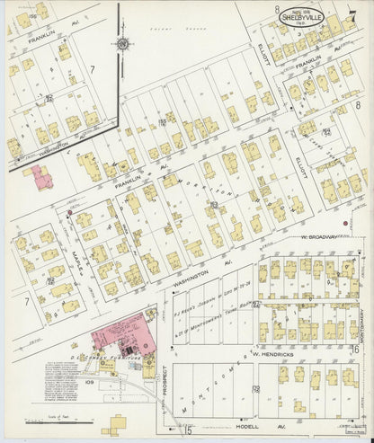 Sanborn Fire Insurance Map from Shelbyville, Shelby County, Indiana (1916), Sheet #0007 - Historic Sanborn Fire Insurance Map Print, vintage old map wall art, antique decor, genealogy gift, Indiana Indiana map