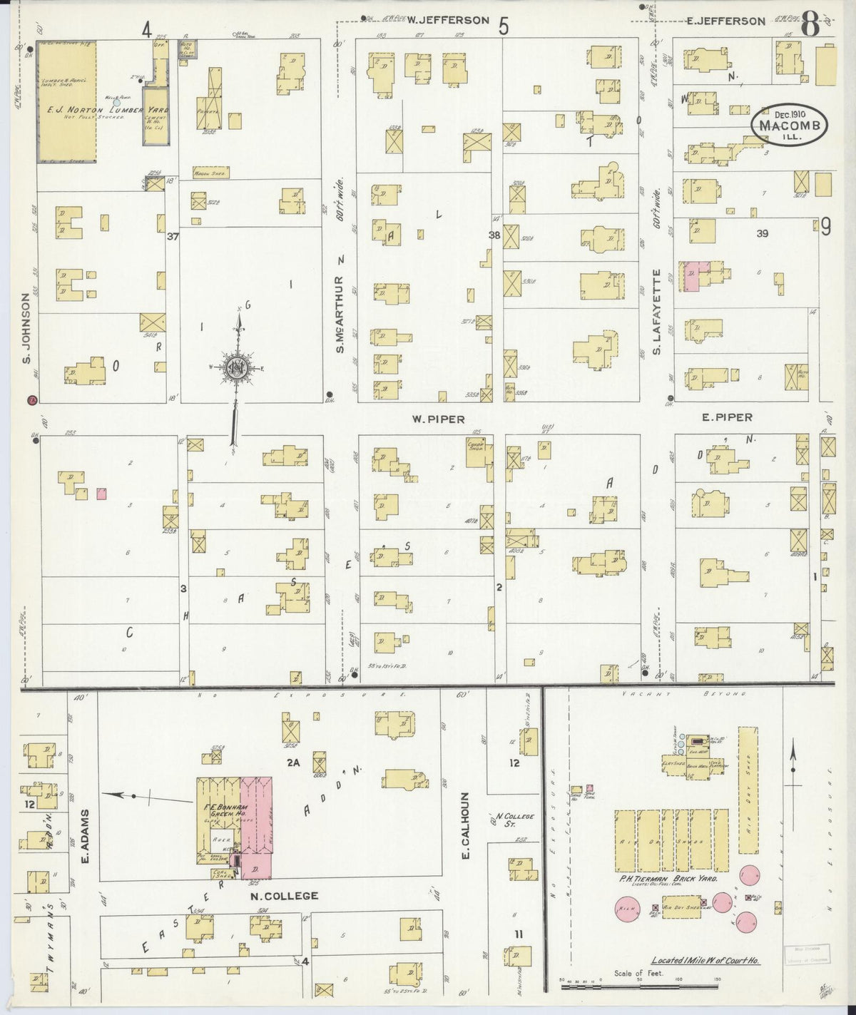 Sanborn Fire Insurance Map from Macomb, Mcdonough County, Illinois (1910), Sheet #0008 - Complete Map Set gallery image, historic Sanborn map, vintage wall art, Illinois Illinois