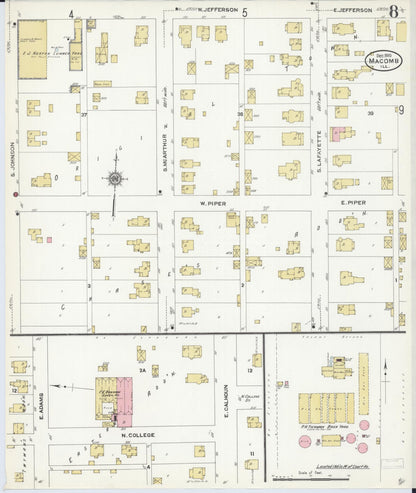 Sanborn Fire Insurance Map from Macomb, Mcdonough County, Illinois (1910), Sheet #0008 - Complete Map Set gallery image, historic Sanborn map, vintage wall art, Illinois Illinois