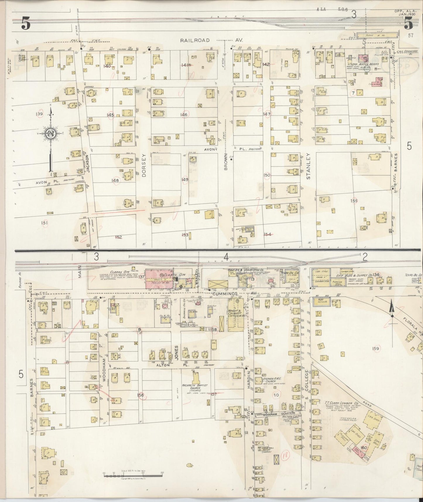 Sanborn Fire Insurance Map from Opp, Covington County, Alabama (1943), Sheet #0005 - Historic Sanborn Fire Insurance Map Print, vintage old map wall art, antique decor, genealogy gift, Alabama Alabama map