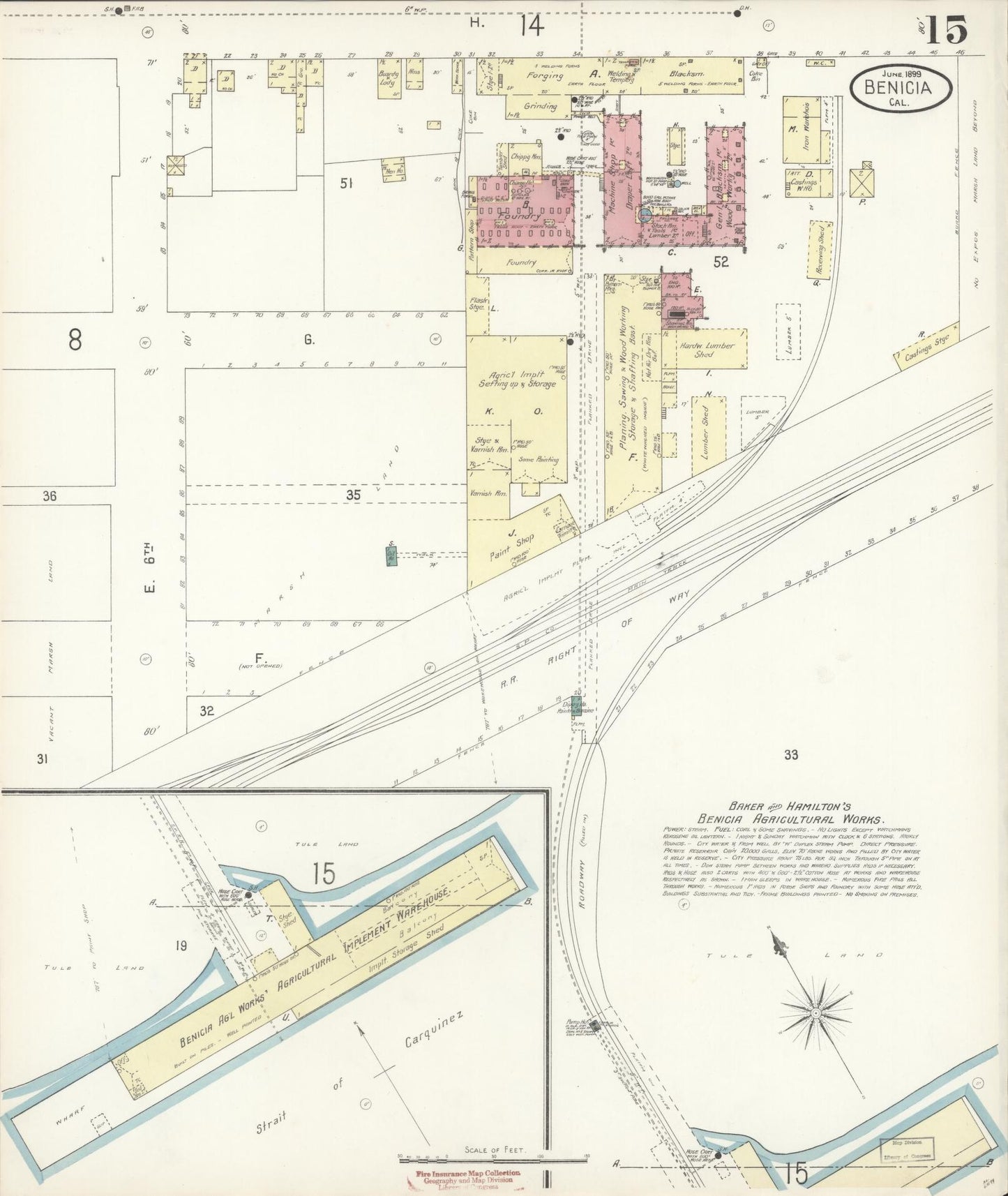 Sanborn Fire Insurance Map from Benicia, Solano County, California (1899), Sheet #0015 - Historic Sanborn Fire Insurance Map Print, vintage old map wall art, antique decor, genealogy gift, California California map