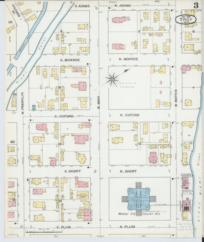 Sanborn Fire Insurance Map from Troy, Miami County, Ohio (1892), Sheet #0003 - Historic Sanborn Fire Insurance Map Print, vintage old map wall art, antique decor, genealogy gift, Ohio Ohio map