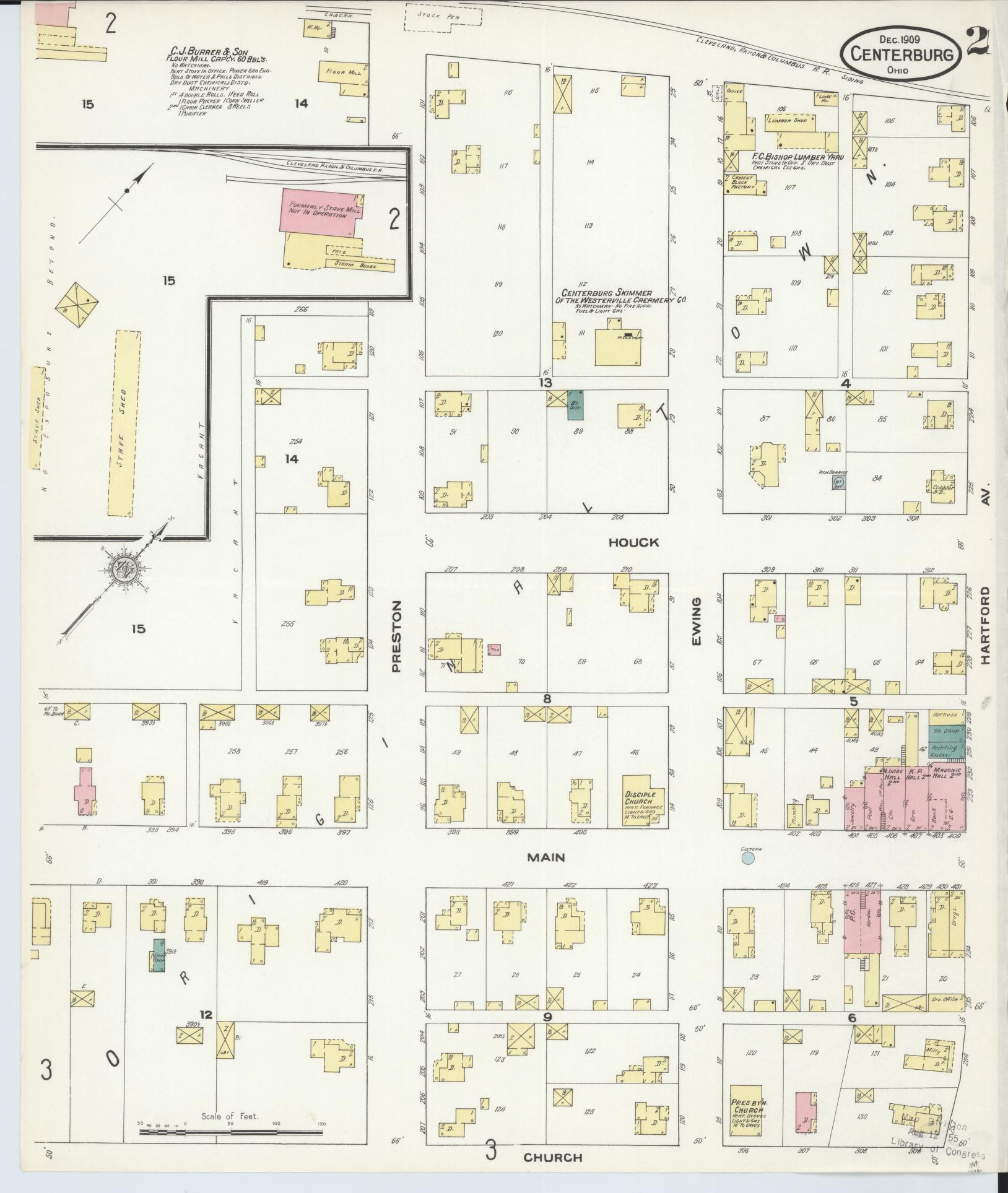 Sanborn Fire Insurance Map from Centerburg, Knox County, Ohio (1909), Sheet #0002 - Historic Sanborn Fire Insurance Map Print, vintage old map wall art, antique decor, genealogy gift, Ohio Ohio map