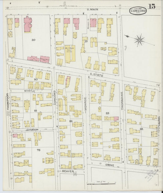 Sanborn Fire Insurance Map from Concord, Merrimack County, New Hampshire (1893), Sheet #0015 - Historic Sanborn Fire Insurance Map Print, vintage old map wall art, antique decor, genealogy gift, New Hampshire New Hampshire map
