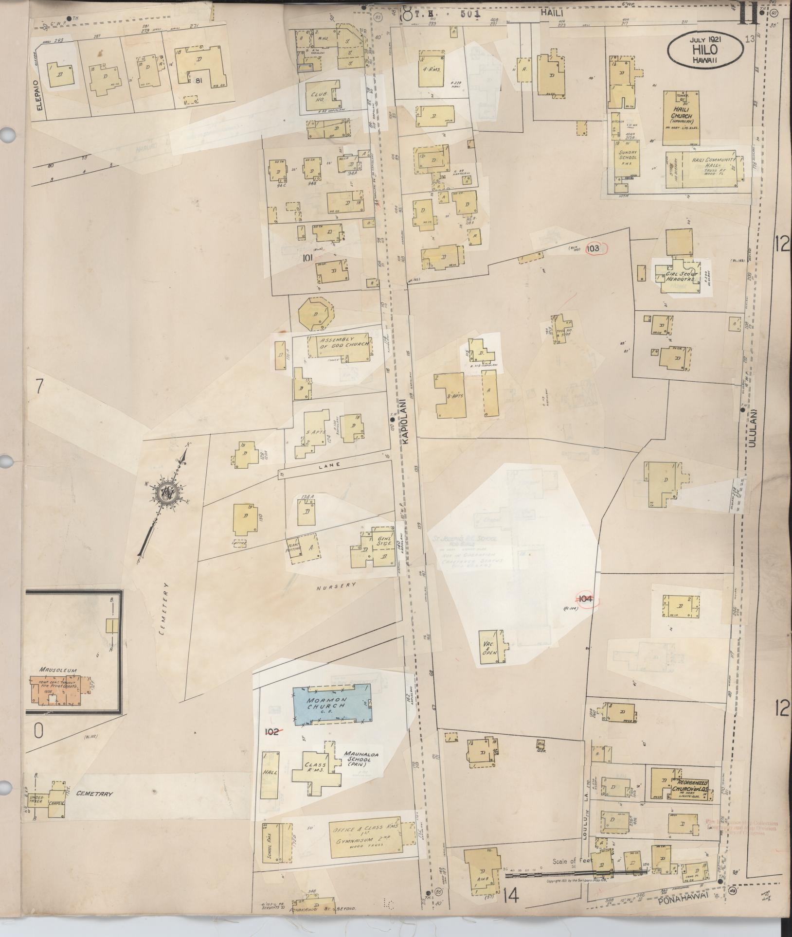 Sanborn Fire Insurance Map from Hilo, Hawaii County, Hawaii (1957), Sheet #0011 - Historic Sanborn Fire Insurance Map Print