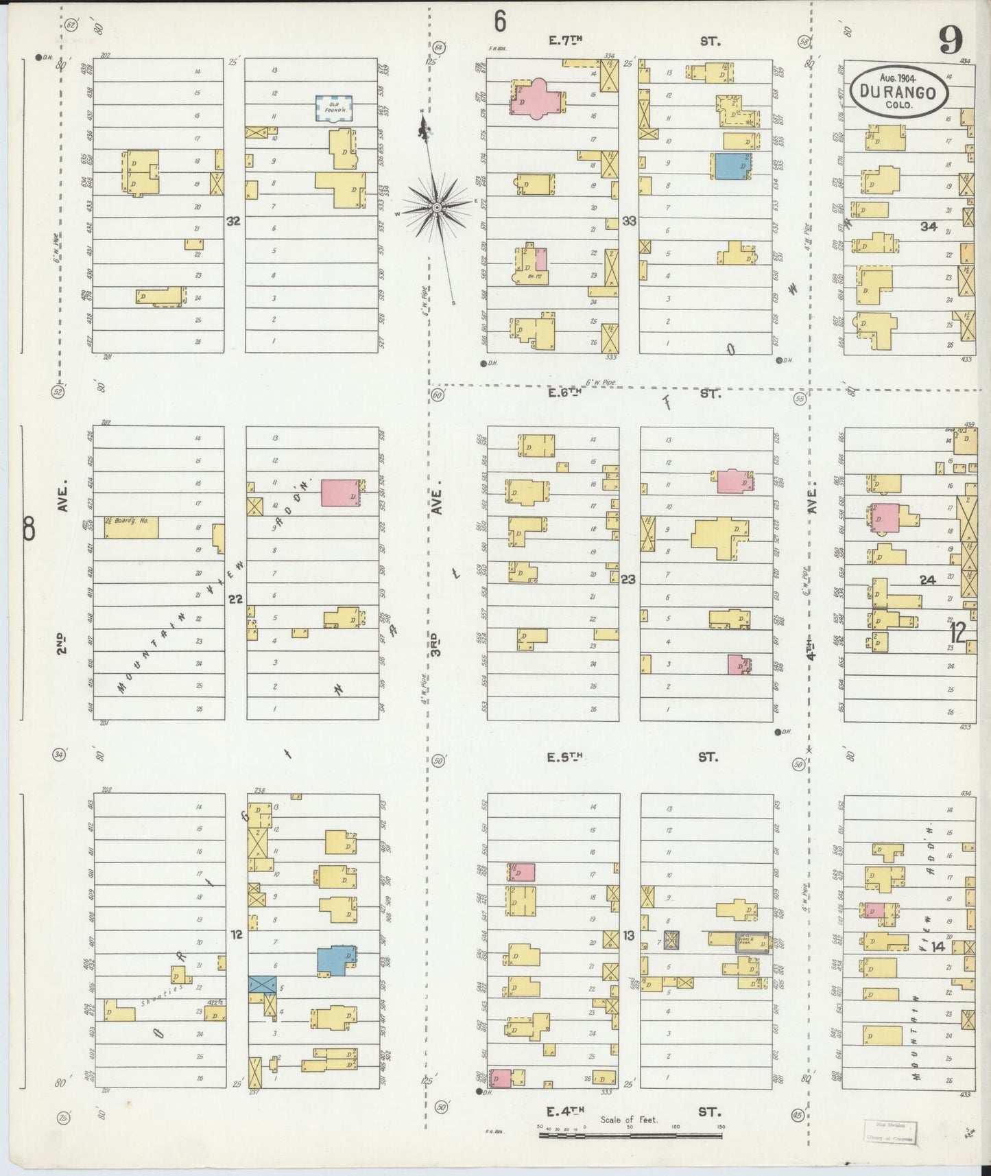 Sanborn Fire Insurance Map from Durango, La Plata County, Colorado (1904), Sheet #0009 - Complete Map Set gallery image, historic Sanborn map, vintage wall art, Colorado Colorado