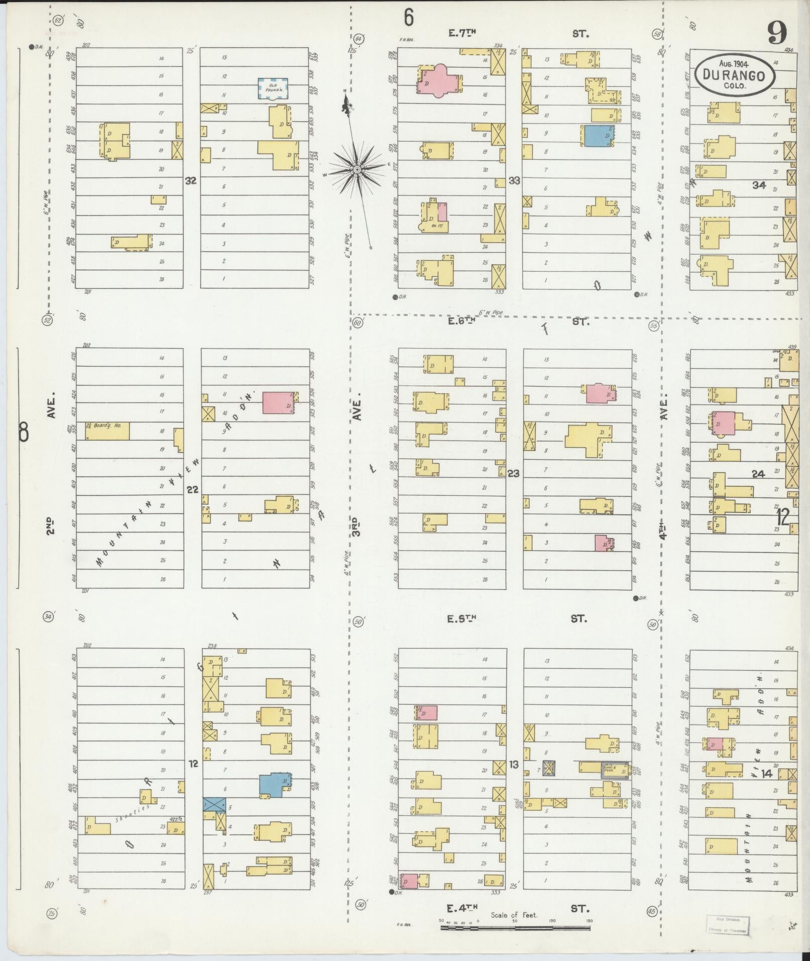 Sanborn Fire Insurance Map from Durango, La Plata County, Colorado (1904), Sheet #0009 - Complete Map Set gallery image, historic Sanborn map, vintage wall art, Colorado Colorado