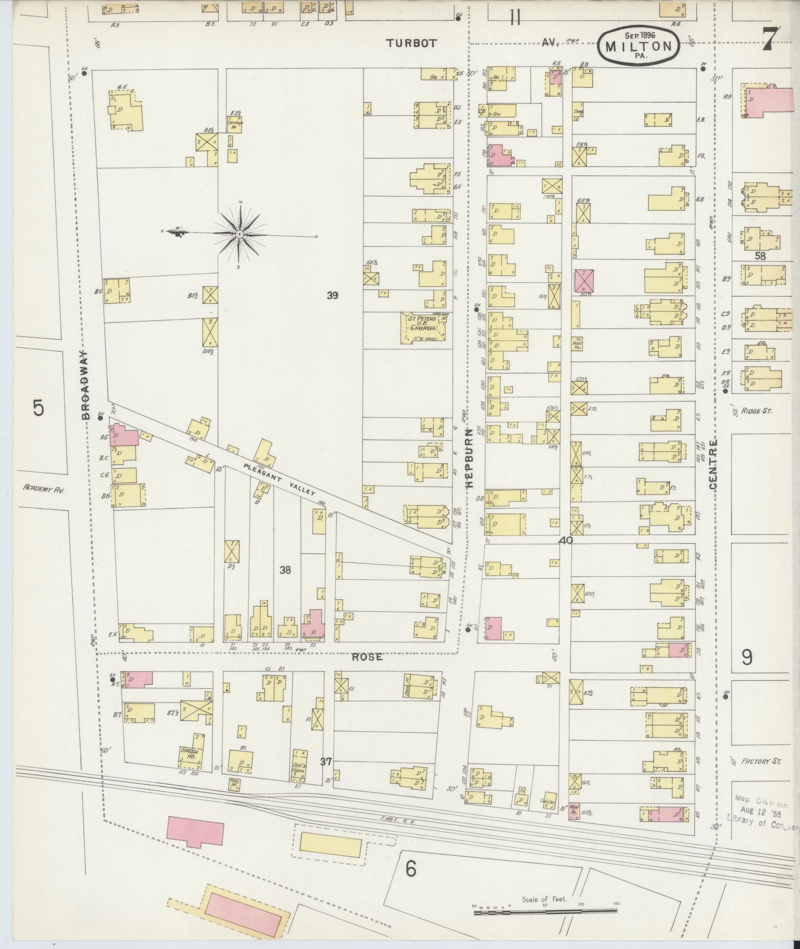 Sanborn Fire Insurance Map from Milton, Northumberland County, Pennsylvania (1896), Sheet #0007 - Historic Sanborn Fire Insurance Map Print, vintage old map wall art, antique decor, genealogy gift, Pennsylvania Pennsylvania map