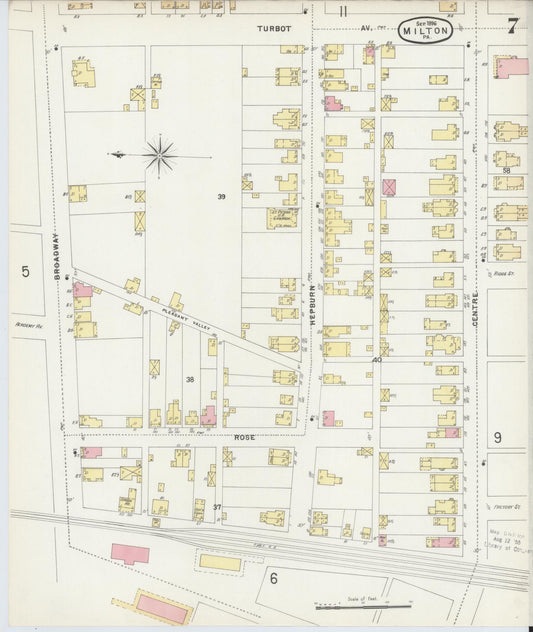 Sanborn Fire Insurance Map from Milton, Northumberland County, Pennsylvania (1896), Sheet #0007 - Historic Sanborn Fire Insurance Map Print, vintage old map wall art, antique decor, genealogy gift, Pennsylvania Pennsylvania map