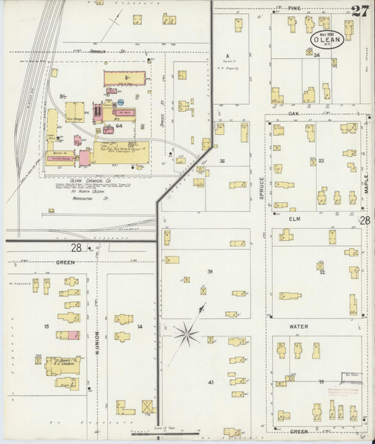 Sanborn Fire Insurance Map from Olean, Cattaraugus County, New York (1898), Sheet #0027 - Historic Sanborn Fire Insurance Map Print, vintage old map wall art, antique decor, genealogy gift, New York New York map