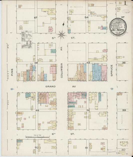 Sanborn Fire Insurance Map from Del Norte, Rio Grande County, Colorado (1886), Sheet #0001 - Historic Sanborn Fire Insurance Map Print, vintage old map wall art, antique decor, genealogy gift, Colorado Colorado map