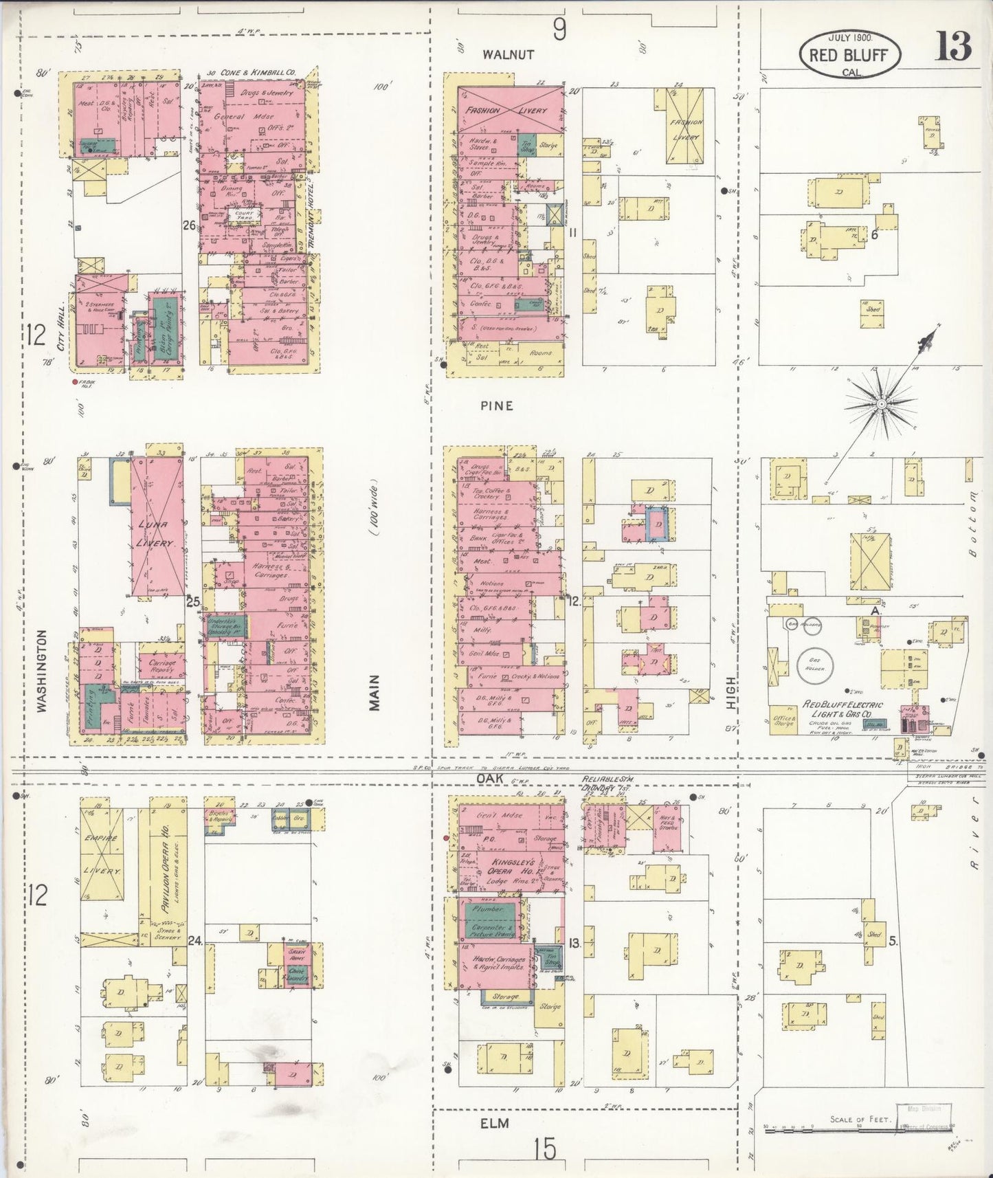 Sanborn Fire Insurance Map from Red Bluff, Tehama County, California (1900), Sheet #0013 - Complete Map Set gallery image, historic Sanborn map, vintage wall art, California California