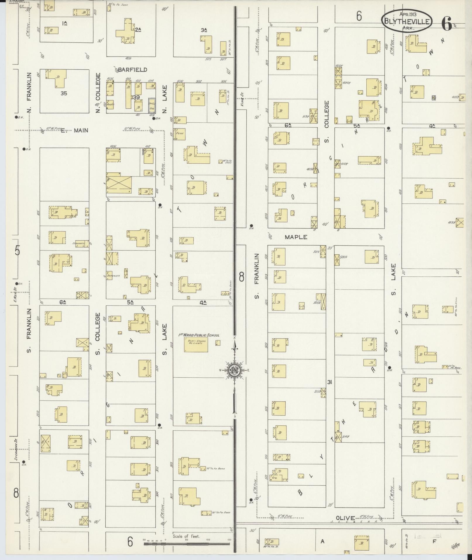 Sanborn Fire Insurance Map from Blytheville, Mississippi County, Arkansas (1913), Sheet #0006 - Complete Map Set gallery image, historic Sanborn map, vintage wall art, Arkansas Arkansas