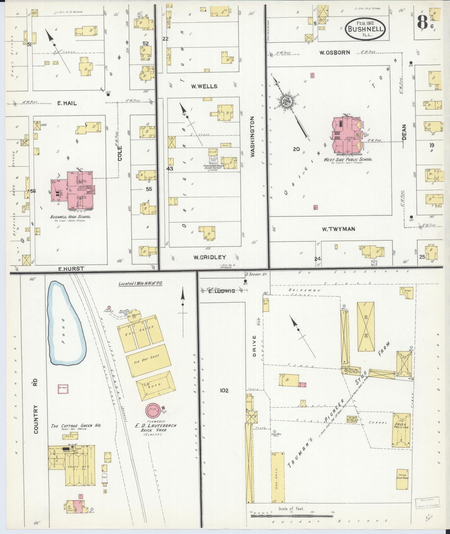 Sanborn Fire Insurance Map from Bushnell, Mcdonough County, Illinois (1912), Sheet #0008 - Historic Sanborn Fire Insurance Map Print, vintage old map wall art, antique decor, genealogy gift, Illinois Illinois map