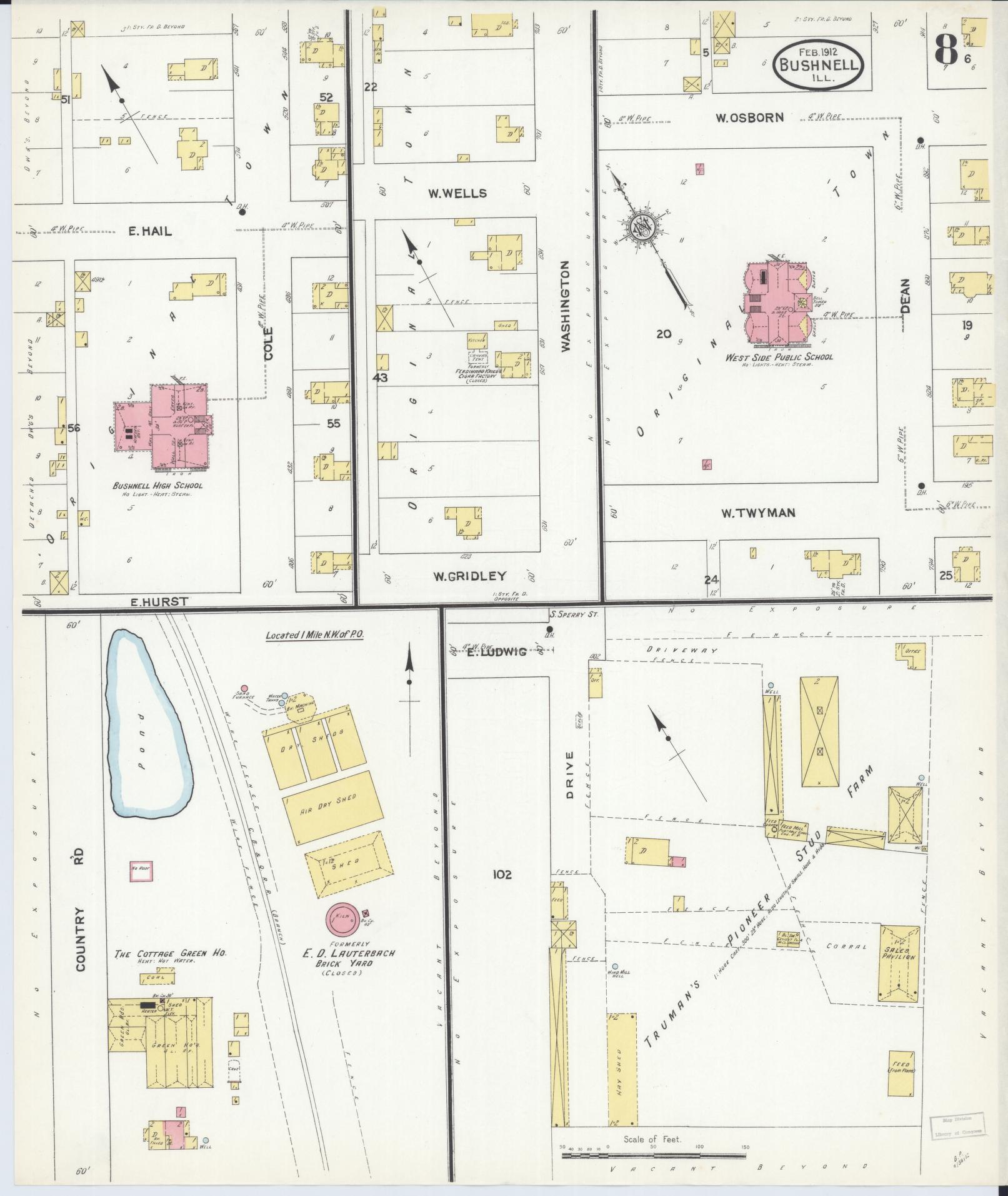 Sanborn Fire Insurance Map from Bushnell, Mcdonough County, Illinois (1912), Sheet #0008 - Historic Sanborn Fire Insurance Map Print, vintage old map wall art, antique decor, genealogy gift, Illinois Illinois map