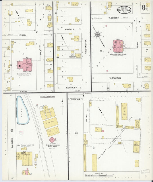 Sanborn Fire Insurance Map from Bushnell, Mcdonough County, Illinois (1912), Sheet #0008 - Historic Sanborn Fire Insurance Map Print, vintage old map wall art, antique decor, genealogy gift, Illinois Illinois map