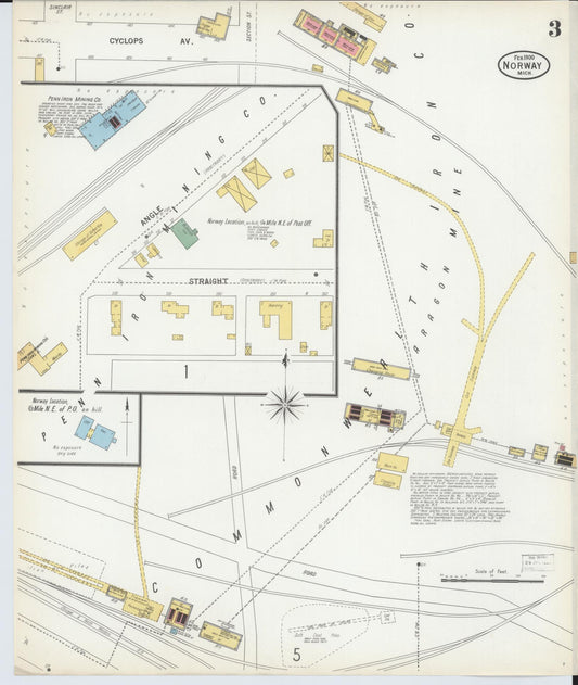 Sanborn Fire Insurance Map from Norway, Dickinson County, Michigan (1900), Sheet #0003 - Historic Sanborn Fire Insurance Map Print, vintage old map wall art, antique decor, genealogy gift, Michigan Michigan map
