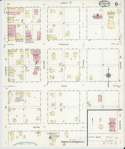Sanborn Fire Insurance Map from Glencoe, Mcleod County, Minnesota (1914), Sheet #0006 - Historic Sanborn Fire Insurance Map Print, vintage old map wall art, antique decor, genealogy gift, Minnesota Minnesota map