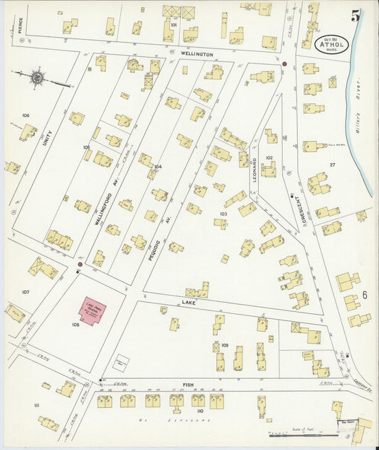 Sanborn Fire Insurance Map from Athol, Worcester County, Massachusetts (1911), Sheet #0005 - Historic Sanborn Fire Insurance Map Print, vintage old map wall art, antique decor, genealogy gift, Massachusetts Massachusetts map