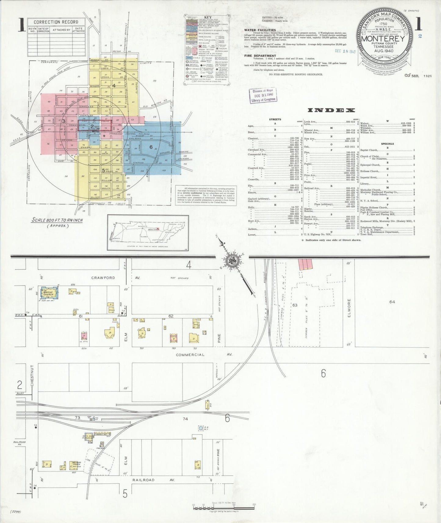 Sanborn Fire Insurance Map from Monterety, Putnam County, Tennessee. (1940) – Historic Sanborn Fire Insurance Map Print