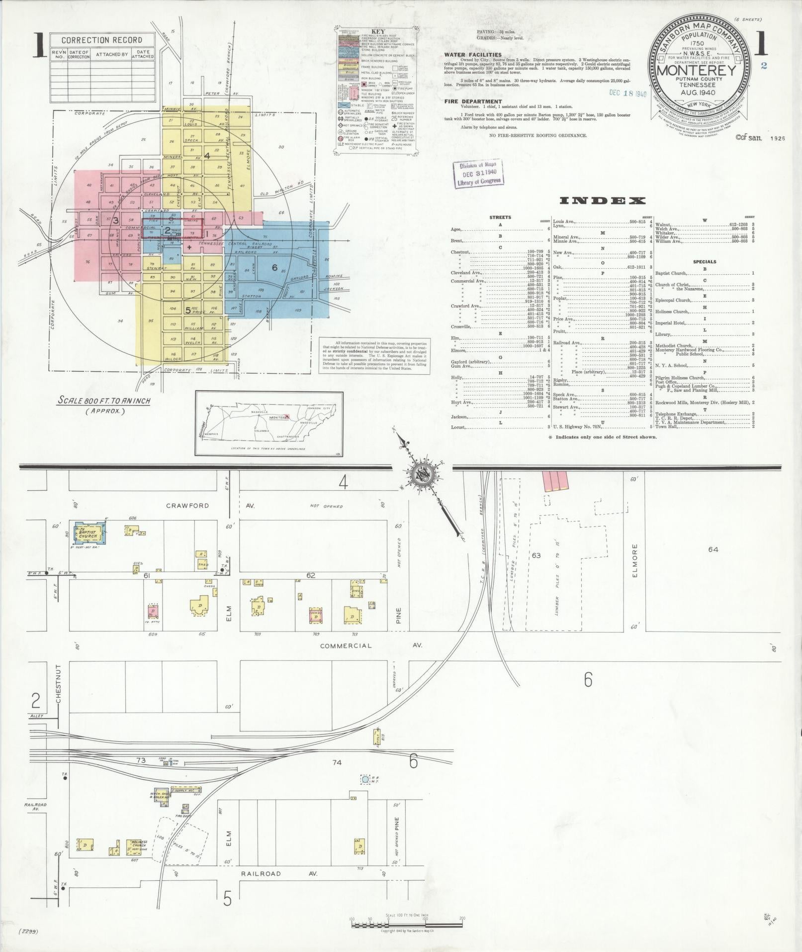 Sanborn Fire Insurance Map from Monterety, Putnam County, Tennessee. (1940) – Historic Sanborn Fire Insurance Map Print