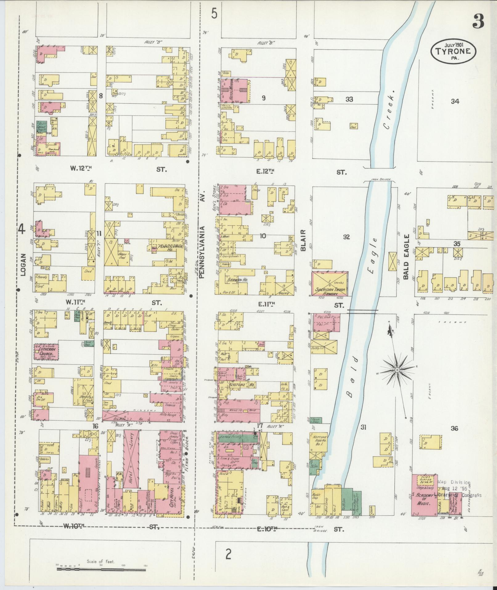 Sanborn Fire Insurance Map from Tyrone, Blair County, Pennsylvania (1901), Sheet #0003 - Complete Map Set gallery image, historic Sanborn map, vintage wall art, Pennsylvania Pennsylvania
