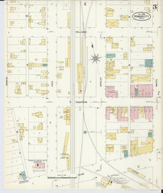 Sanborn Fire Insurance Map from Howard City, Montcalm County, Michigan (1908), Sheet #0003 - Historic Sanborn Fire Insurance Map Print, vintage old map wall art, antique decor, genealogy gift, Michigan Michigan map