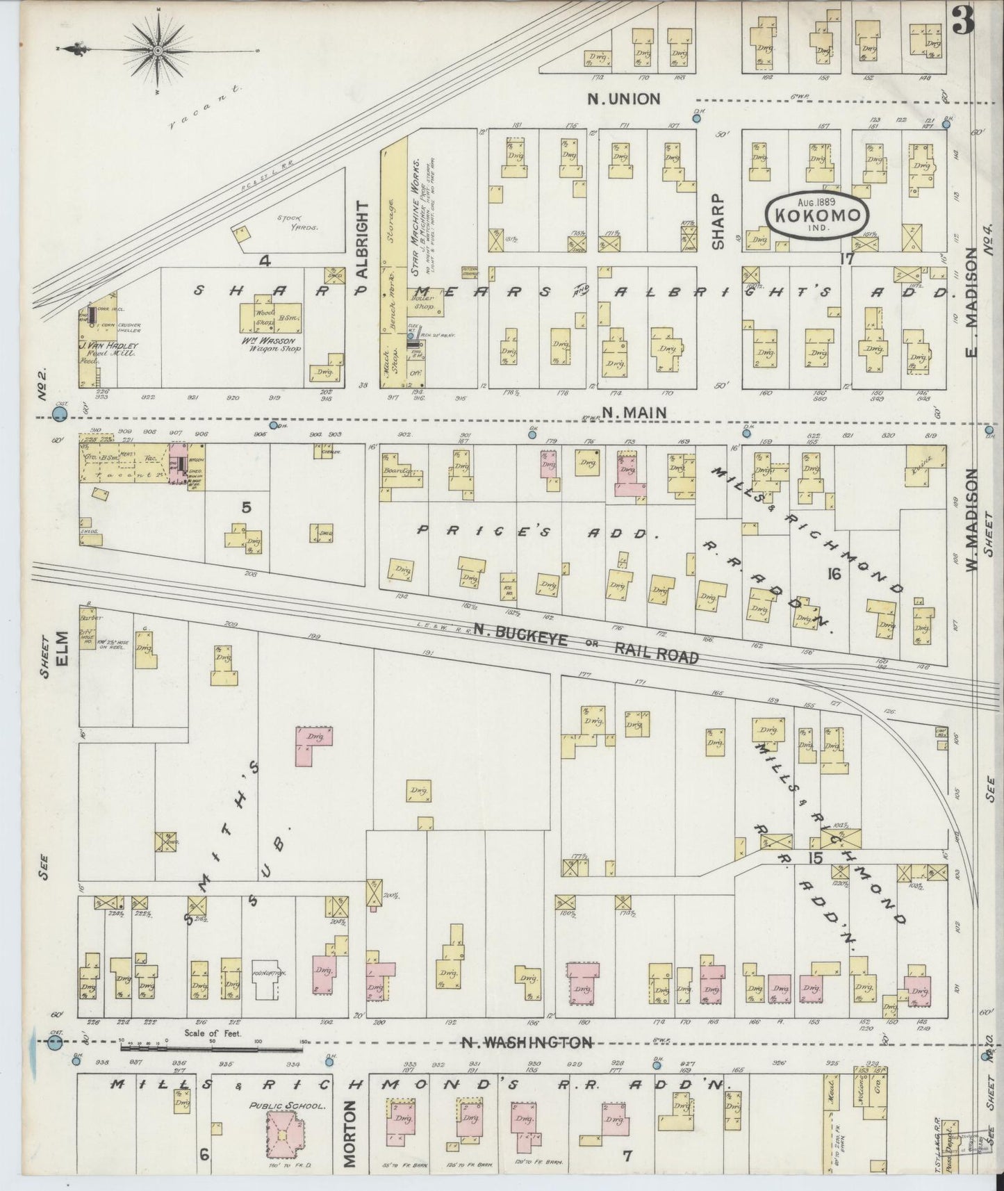 Sanborn Fire Insurance Map from Kokomo, Howard County, Indiana (1889), Sheet #0003 - Historic Sanborn Fire Insurance Map Print, vintage old map wall art, antique decor, genealogy gift, Indiana Indiana map
