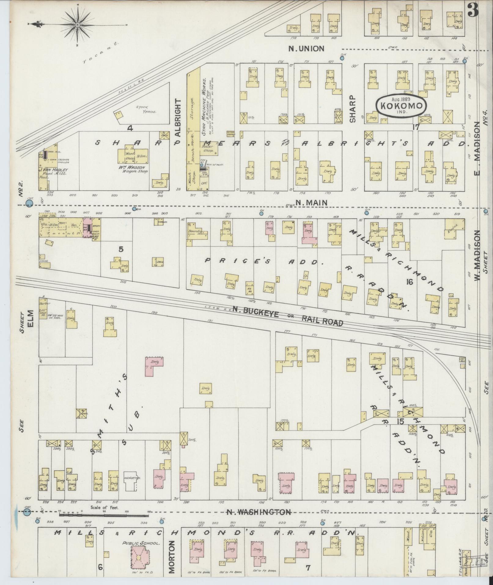 Sanborn Fire Insurance Map from Kokomo, Howard County, Indiana (1889), Sheet #0003 - Historic Sanborn Fire Insurance Map Print, vintage old map wall art, antique decor, genealogy gift, Indiana Indiana map