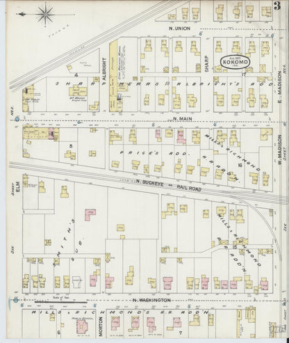 Sanborn Fire Insurance Map from Kokomo, Howard County, Indiana (1889), Sheet #0003 - Historic Sanborn Fire Insurance Map Print, vintage old map wall art, antique decor, genealogy gift, Indiana Indiana map