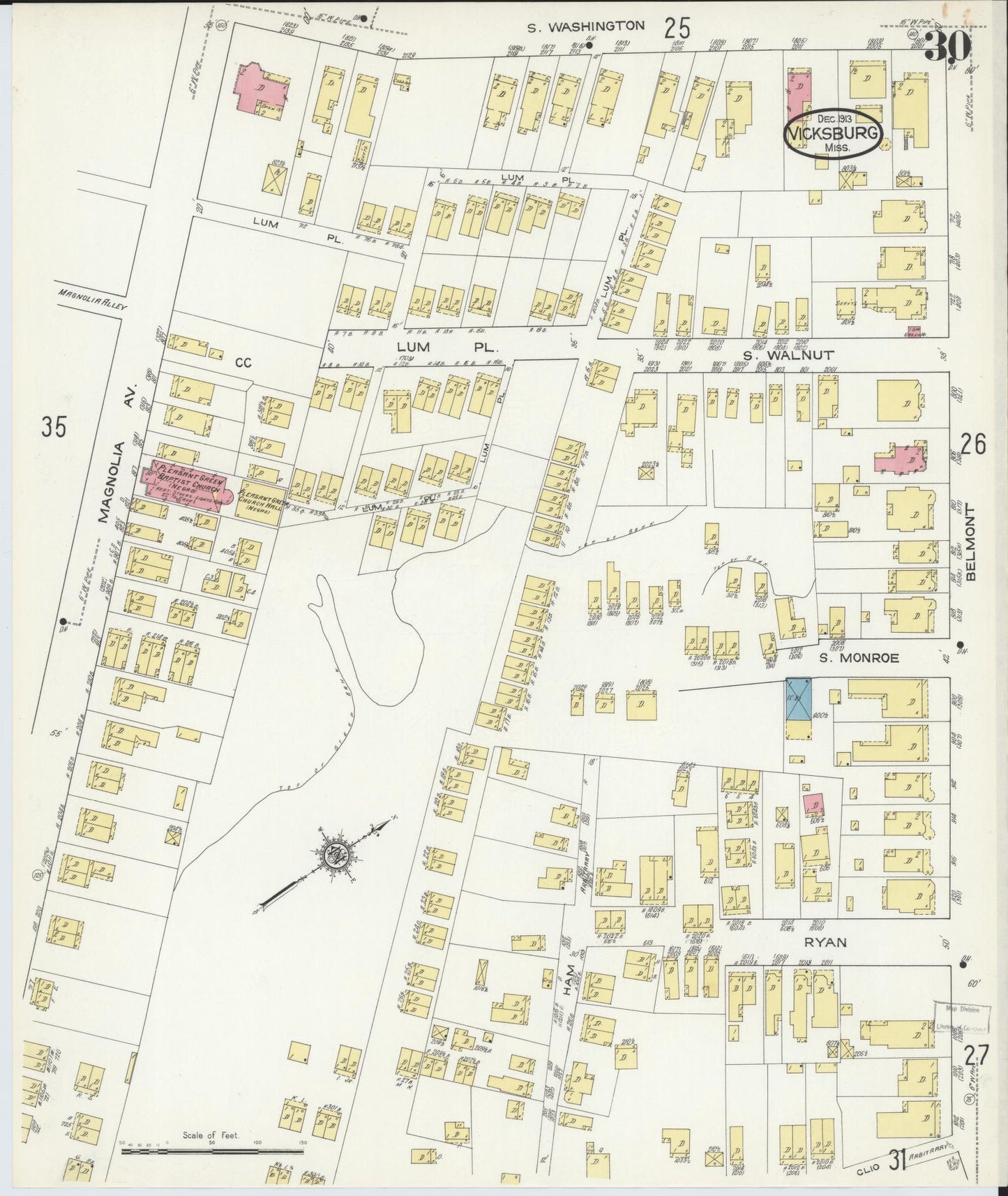 Sanborn Fire Insurance Map from Vicksburg, Warren County, Mississippi (1913), Sheet #0030 - Complete Map Set gallery image, historic Sanborn map, vintage wall art, Mississippi Mississippi