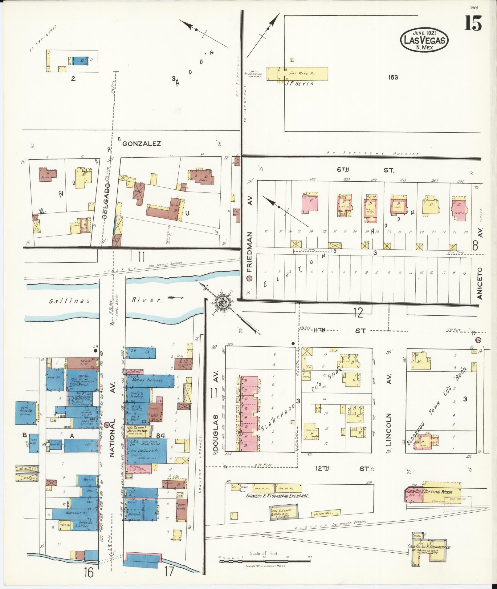Sanborn Fire Insurance Map from Las Vegas, San Miguel County, New Mexico (1921), Sheet #0015 - Complete Map Set gallery image, historic Sanborn map, vintage wall art, New Mexico New Mexico