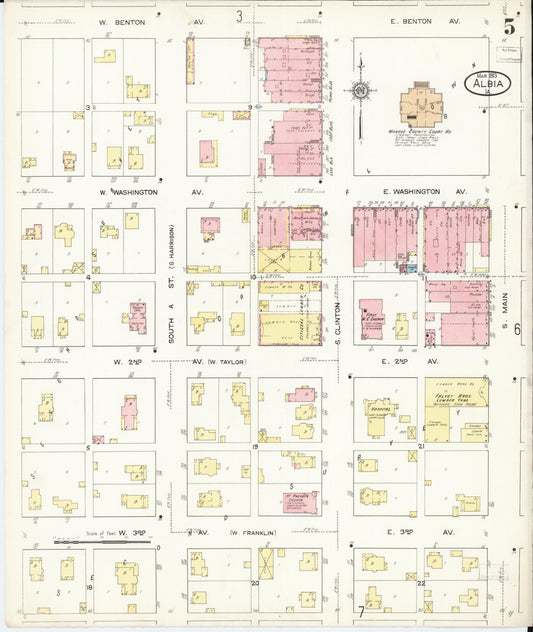 Sanborn Fire Insurance Map from Albia, Monroe County, Iowa (1913), Sheet #0005 - Historic Sanborn Fire Insurance Map Print, vintage old map wall art