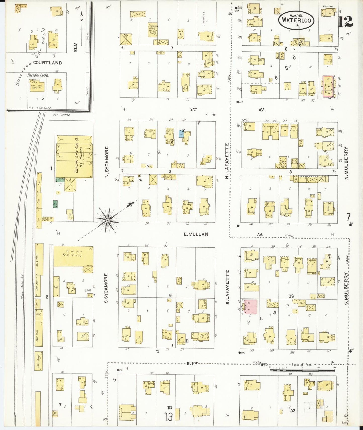 Sanborn Fire Insurance Map from Waterloo, Black Hawk County, Iowa (1906), Sheet #0012 - Historic Sanborn Fire Insurance Map Print, vintage old map wall art