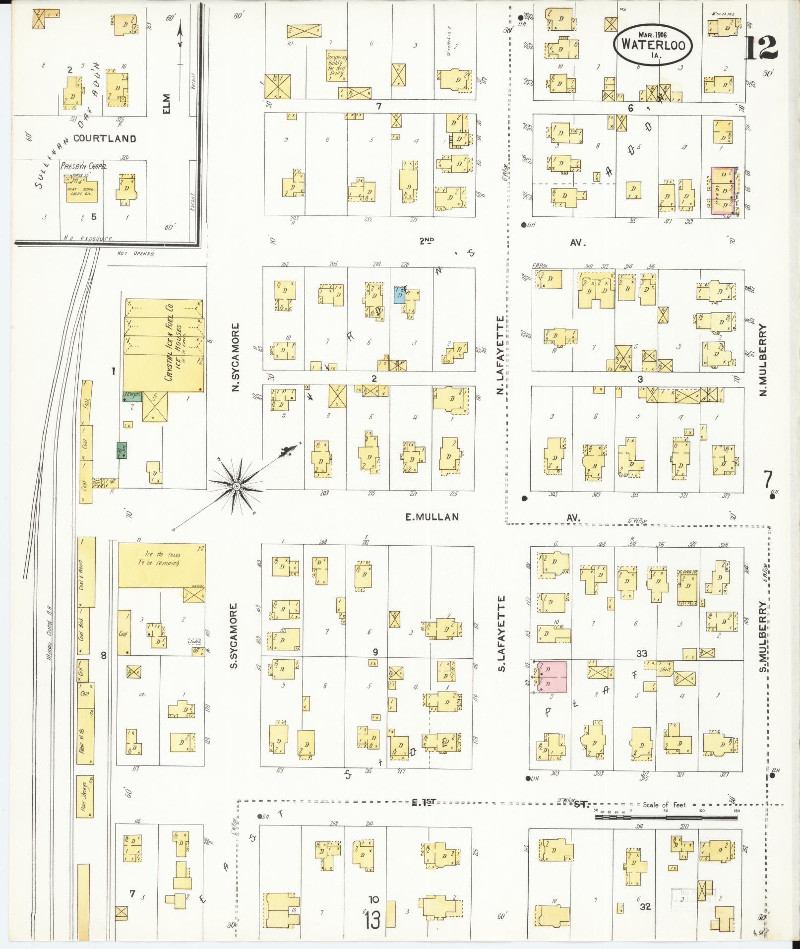 Sanborn Fire Insurance Map from Waterloo, Black Hawk County, Iowa (1906), Sheet #0012 - Historic Sanborn Fire Insurance Map Print, vintage old map wall art