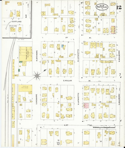 Sanborn Fire Insurance Map from Waterloo, Black Hawk County, Iowa (1906), Sheet #0012 - Historic Sanborn Fire Insurance Map Print, vintage old map wall art